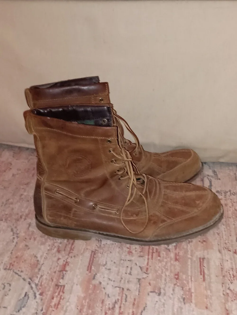 Vintage Polo Ralph Lauren Whitsand Brown Leather Boots Size 12D